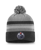 Fanatics Men's Gray Edmonton Oilers Authentic Pro Home Ice Cuffed Knit Hat with Pom