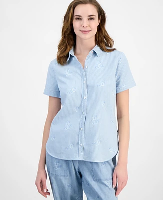Nautica Jeans Women's Striped Floral Camp Shirt