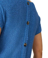 Melissa Paige Petite Buttoned-Back Dolman-Sleeve Tape Yarn Sweater