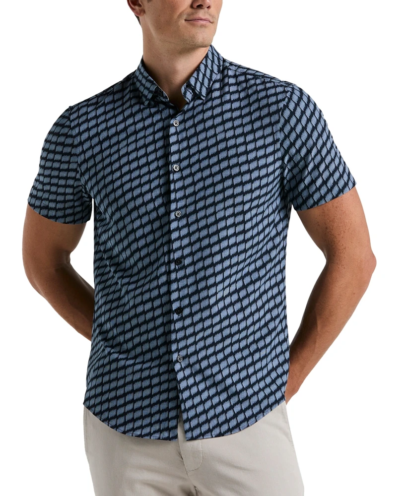 Perry Ellis Men's Slim Fit Hash Mark Short Sleeve Button-Front Shirt