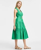 Vince Camuto Women's Pleat-Neck Cotton Sleeveless Dress