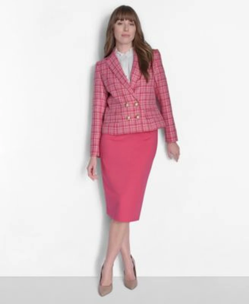 Tommy Hilfiger Womens Midi Pencil Skirt Ruffle Trim Button Front Blouse Two Button Blazer