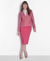 Tommy Hilfiger Womens Midi Pencil Skirt Ruffle Trim Button Front Blouse Two Button Blazer
