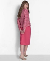 Tommy Hilfiger Womens Midi Pencil Skirt Ruffle Trim Button Front Blouse Two Button Blazer
