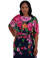 Jessica Howard Women's Floral-Print Belted Chiffon Dress