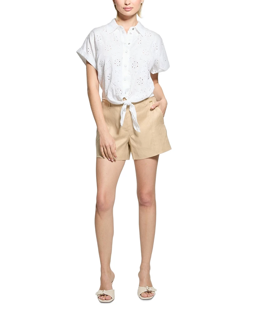 Guess Women's Isabeau Linen-Blend High-Rise Shorts