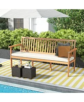 Outdoor 3-Seat Wood Bench 64 Inches Extra Long Acacia Chair with Seat Cushion
