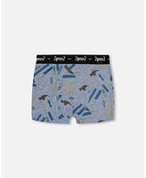 Boy Printed Cotton Boxer Shorts Tools On Bluish Gray Background - Toddler|Child