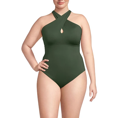 Lands' End Women's Plus Criss Cross Halter One Piece Swimsuit