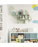 2-Tier Floating Dinosaur Kids Bookshelf Wall-Mounted Nursery Book Shelf