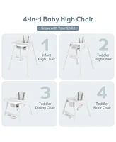 4 in 1 Convertible Kids Dining High Chair with Adjustable Removable Tray and Footrest