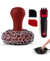 Cuisinel Cast Iron Chain Mail Scrubber + Cleaning Brush + Pan & Grill Scrapers - The Ultimate Skillet and Grill Cleaner Kit