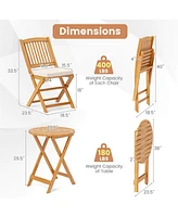 3 Pcs Acacia Wood Patio Bistro Set Folding Table & Chairs with Cushions