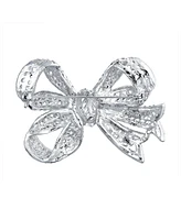 Bling Jewelry Victorian Style Royal Crystal Pave Filigree Ribbon Brooche Pin Silver Plated