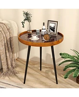 20" Round End Table Mid-century Modern Coffee with Sea Shell Decoration