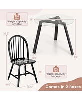 3 Pcs Dining Set for 2 Round Table with Chairs Solid Rubber Wood Frame Modern