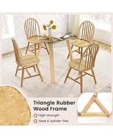 3 Pcs Dining Set for 2 Round Table with 2 Chairs Solid Rubber Wood Frame Modern