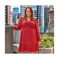 Estelle Plus Mini Lace Frill Long Sleeve Dress