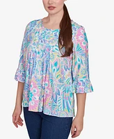 Ruby Rd. Plus Utopian Floral Silky Button Front Top