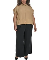 Dkny Plus Reverse-Satin-Trim Cap-Sleeve Blouse