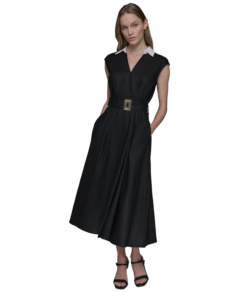 Karl Lagerfeld Paris Women's Belted Short-Sleeve Midi Dress