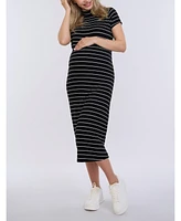 Women's Mock Neck Short Sleeve Ribbed Maternity Midi Dress - Motherhood