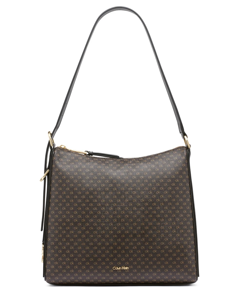 Calvin Klein Mandy Signature Top Zipper Shoulder Bag