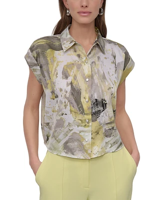 Dkny Petite Printed Short-Sleeve Camp Shirt