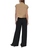Dkny Petite Reverse-Satin-Trim Cap-Sleeve Blouse