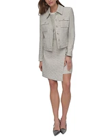 Dkny Petite Cropped Long-Sleeve Tweed Trucker Jacket
