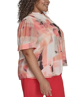 Dkny Plus Printed Chiffon Button-Front Blouse