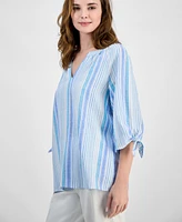 Jones New York Women's Striped Raglan Tie-Sleeve Top