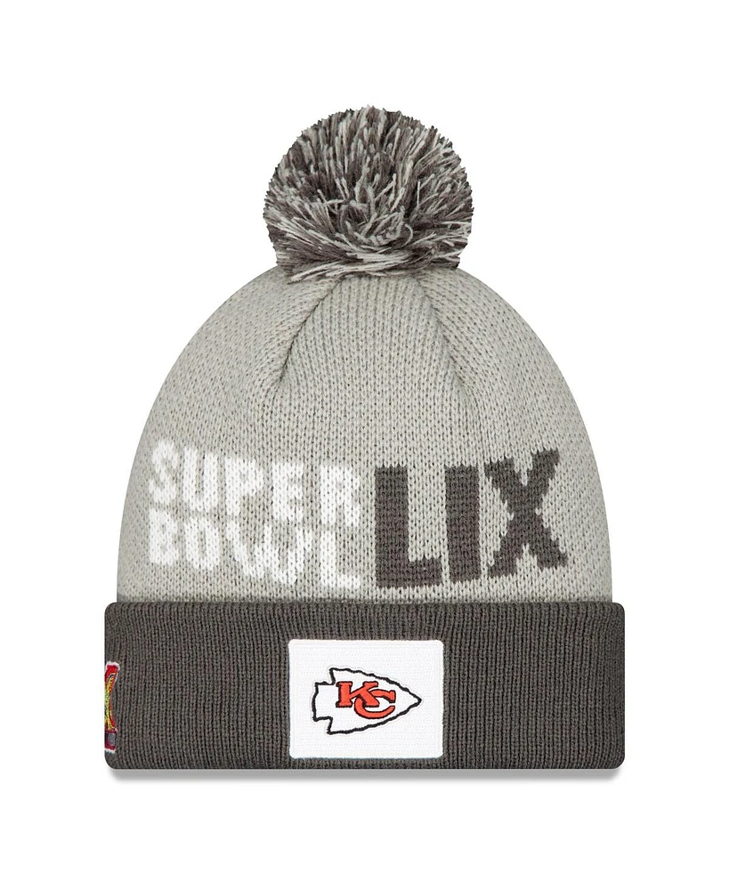 New Era Men's Gray Kansas City Chiefs Super Bowl Lix Opening Night with Pom Knit Hat