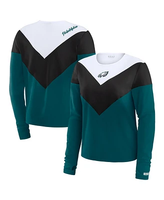 Wear by Erin Andrews Women's Midnight Green/Black Philadelphia Eagles Plus Chevron Tri-Blend Long Sleeve T-Shirt