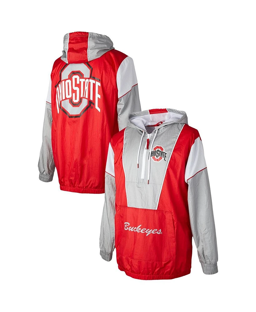 Mitchell & Ness Men's Scarlet Ohio State Buckeyes Highlight Reel Half-Zip Windbreaker