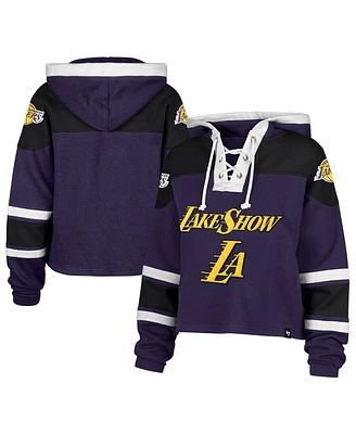 '47 Brand Women's Purple Los Angeles Lakers 2024/25 City Edition Superior Cropped Lace-Up Pullover Hoodie