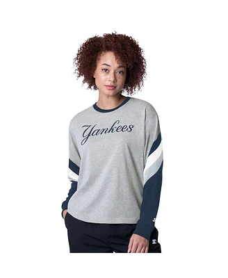 Starter Women's Heather Gray New York Yankees Triple A Fashion Color Block Long Sleeve Top