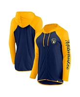 Fanatics Women's Navy/Gold Milwaukee Brewers Script Sleeve Full-Zip Hoodie