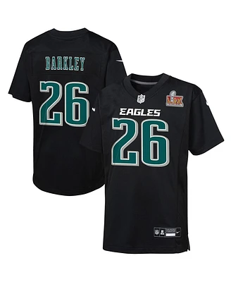 Nike Big Boys and Girls Saquon Barkley Carbon Black Philadelphia Eagles Super Bowl Lix Patch Fashion Game Player Jersey