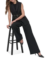 Dkny Petite Belted Vest Pleated Wide Leg Pants