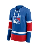 Fanatics Women's Blue New York Rangers Prime Time Lace-Up Long Sleeve T-Shirt