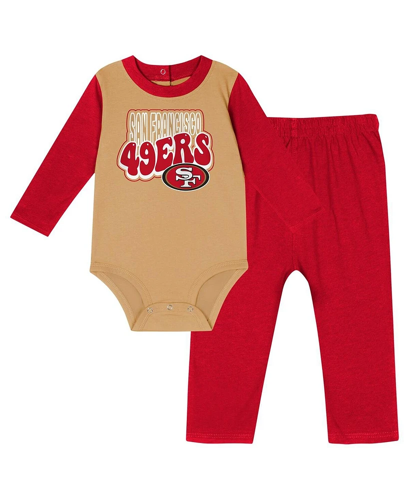 Outerstuff Baby Boys and Girls Scarlet San Francisco 49ers Double Up Long Sleeve Bodysuit Pants Set