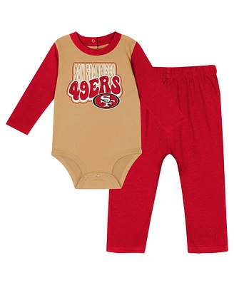 Outerstuff Baby Boys and Girls Scarlet San Francisco 49ers Double Up Long Sleeve Bodysuit Pants Set