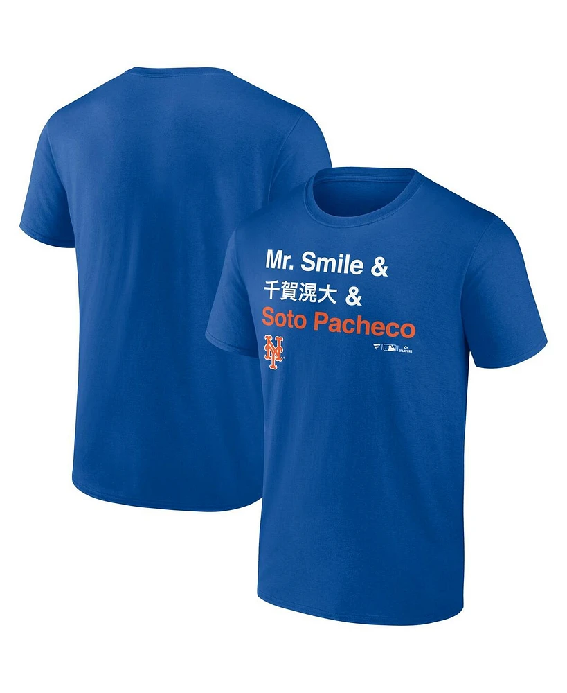 Fanatics Men's Juan Soto Royal New York Mets Mr. Smile and Pacheco T-Shirt