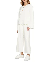 Three Dots Women's Scalloped Bell-Sleeve Henley Top