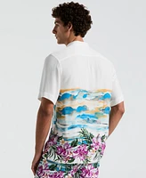 Original Penguin Men's Slim-fit Hibiscus Scene Print Short-Sleeve Button-Down Shirt