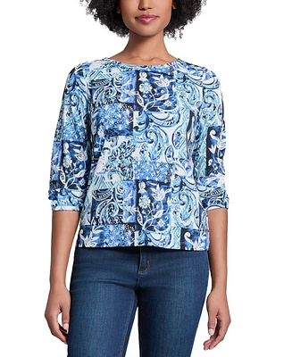 Jones New York Petite Printed 3/4-Sleeve Top