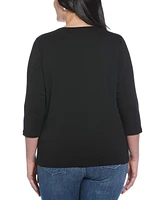Rafaella Plus Lace Up 3/4 Sleeve Top