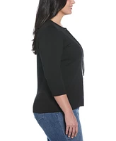 Rafaella Plus Lace Up 3/4 Sleeve Top