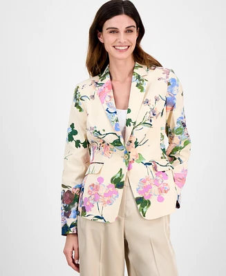 Tahari Asl Women's Floral-Print One-Button Jacket